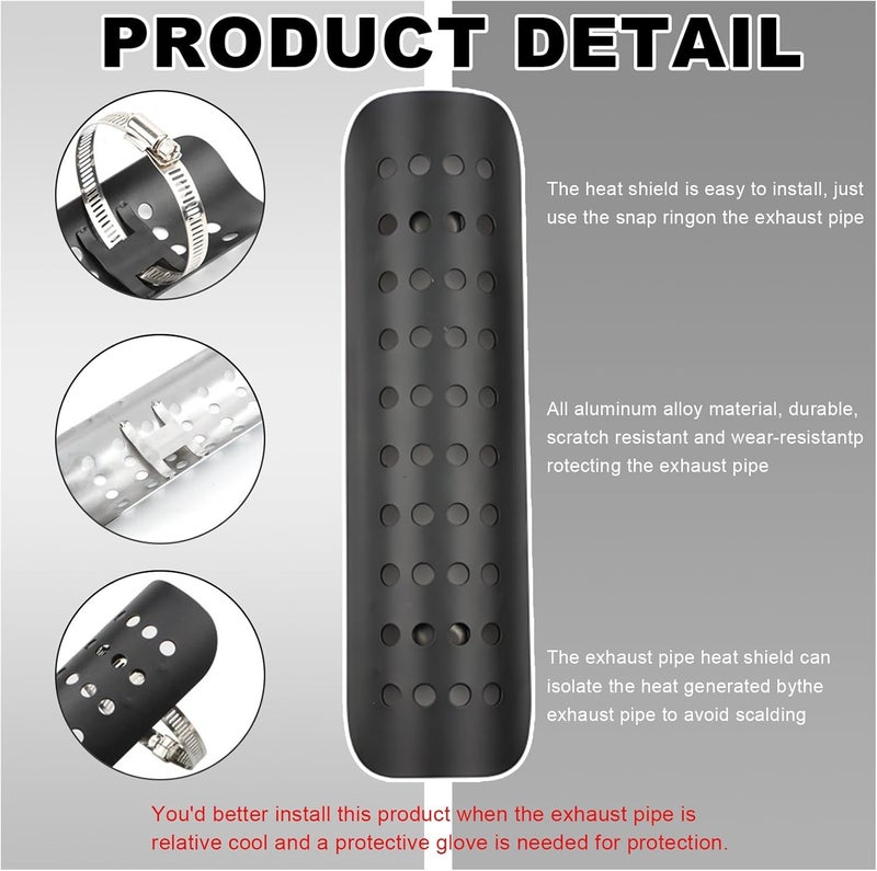 Wevdn Motorcycle Heat Shield, Aluminum Motorbike Pipe Heat Exhaust Heat Shield, Pipe Heat Shield Cover Guard Protector with 2 Stainless Steel Clamps, Motorcycle Accessories (Black) - Image 3